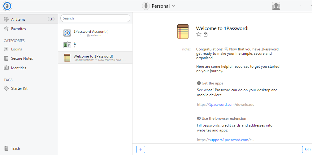 Скриншот (снимок экрана) 1Password