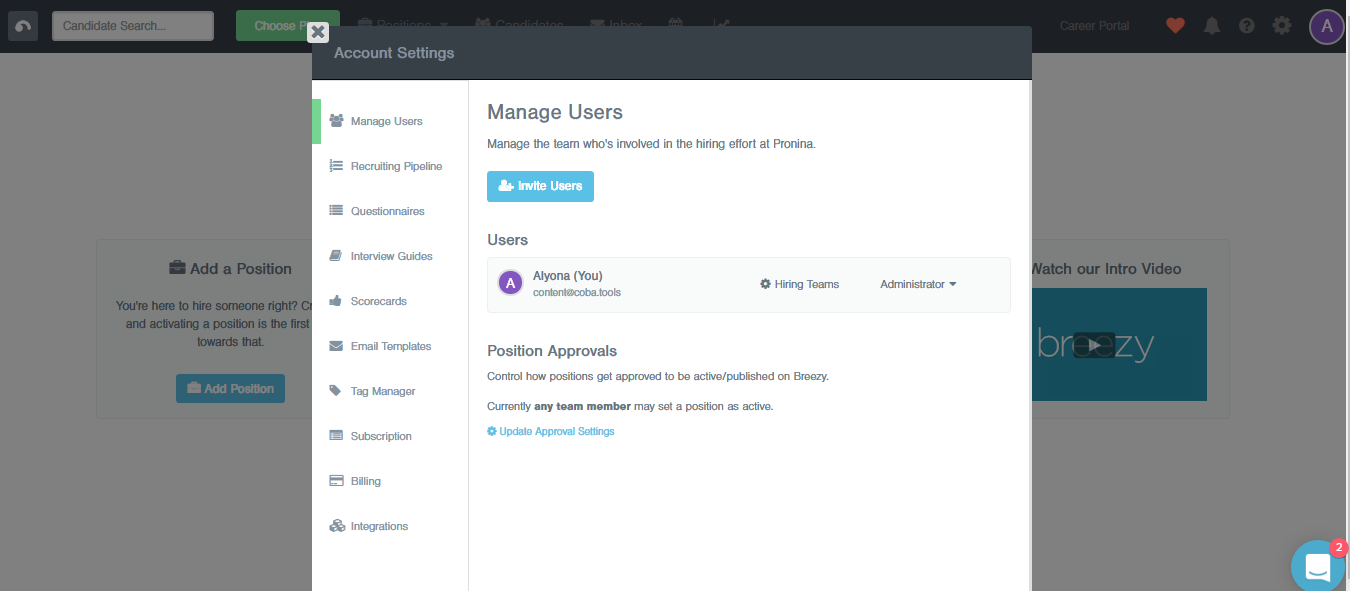 Скриншот (снимок экрана) Breezy HR