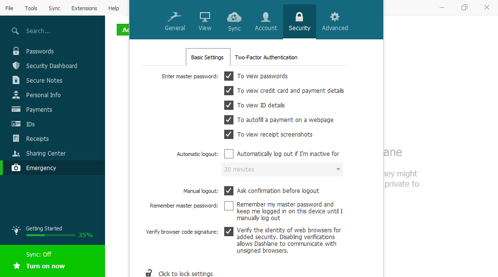 Скриншот (снимок экрана) Dashlane Password Manager