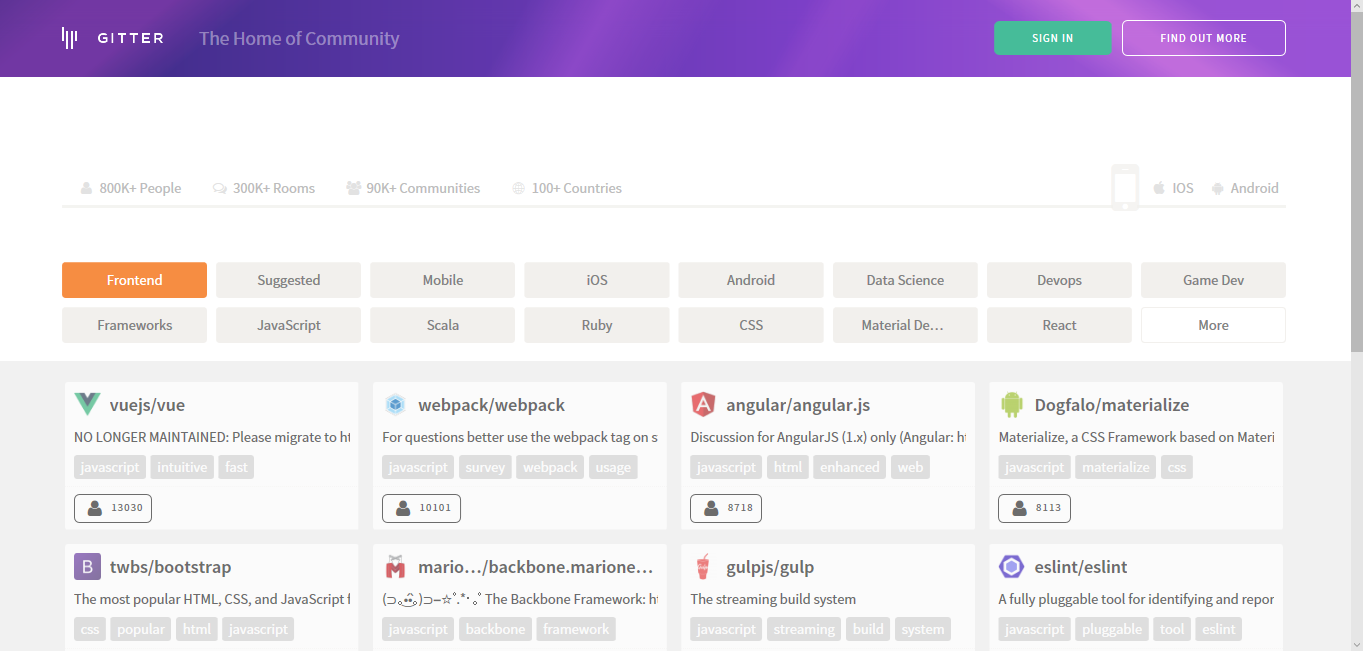 Скриншот (снимок экрана) Gitter