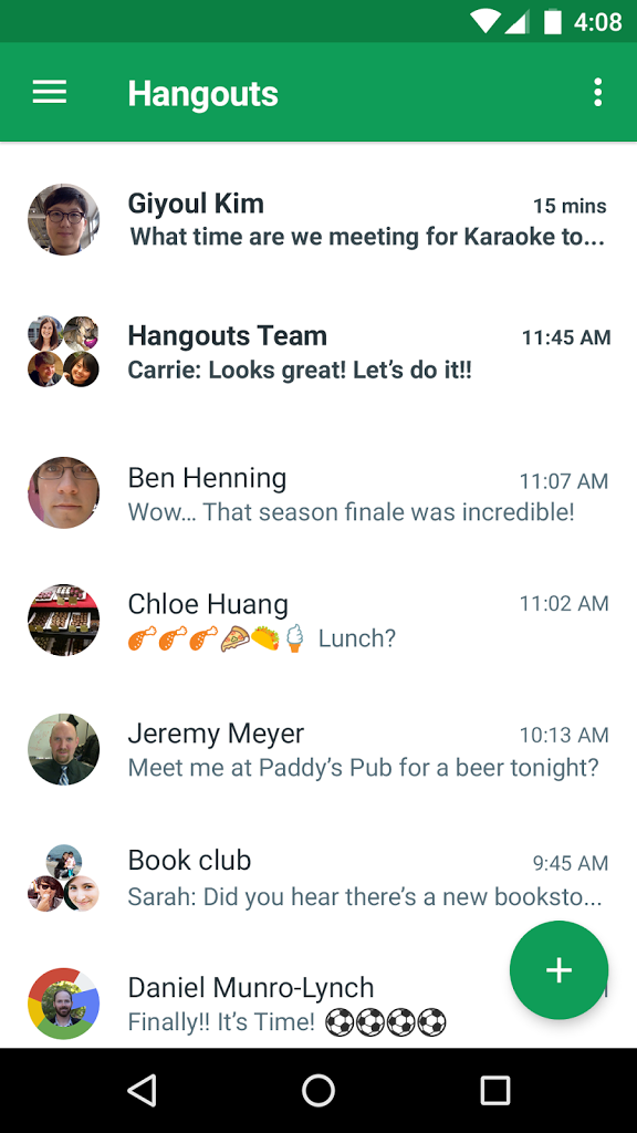 Скриншот (снимок экрана) Hangouts