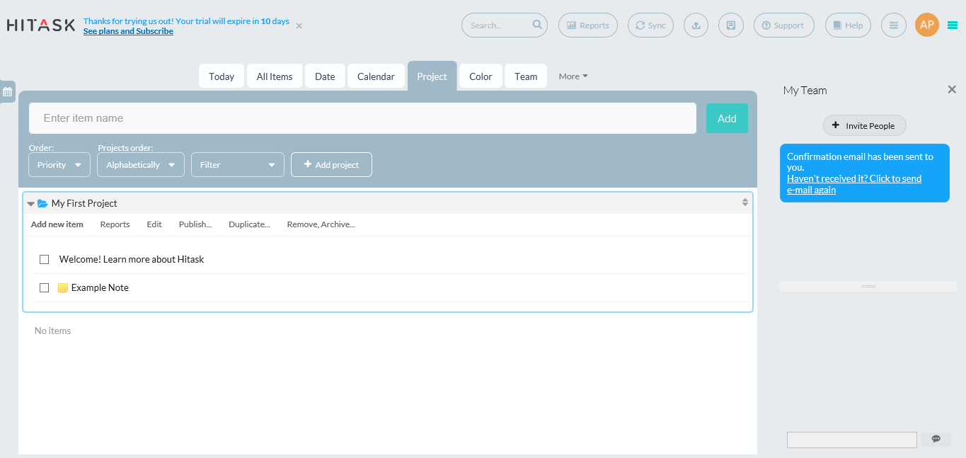Скриншот (снимок экрана) Hitask