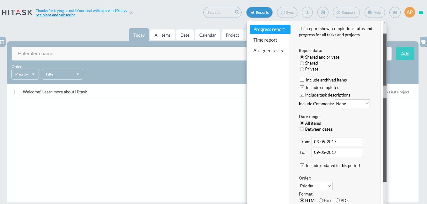 Скриншот (снимок экрана) Hitask