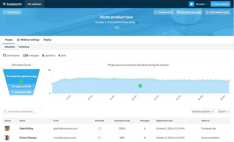 Скриншот (снимок экрана) Livestorm