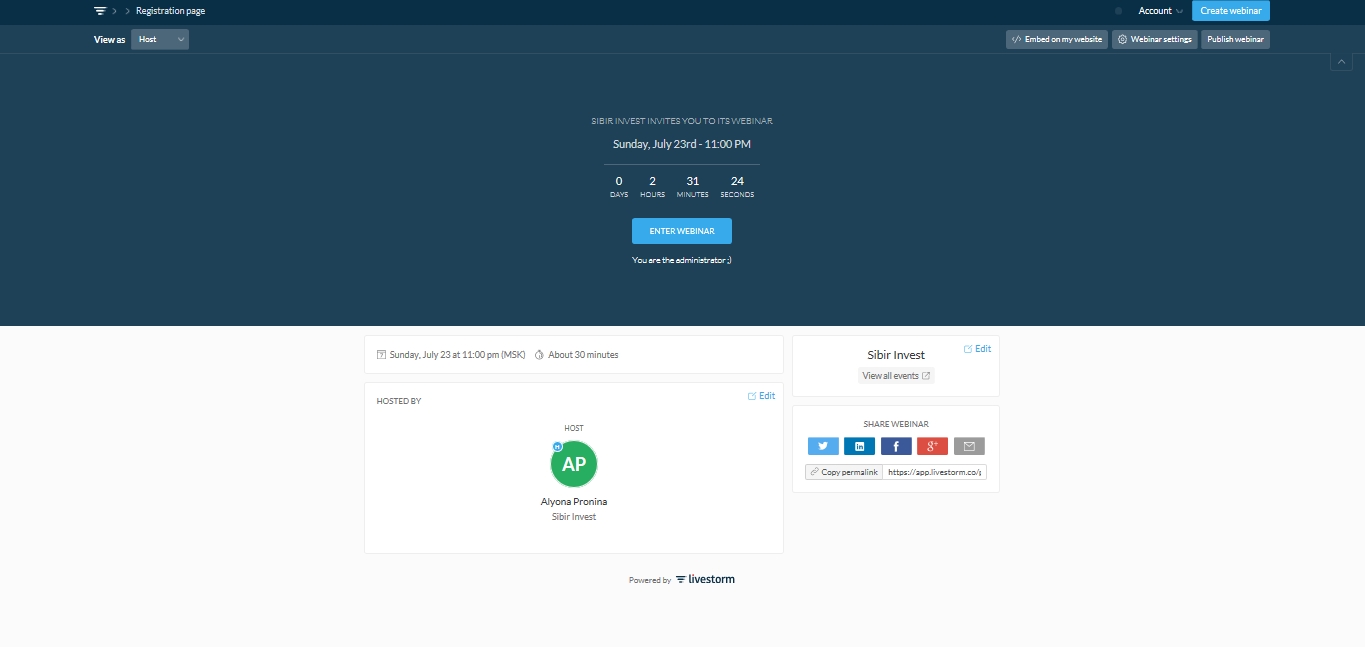 Скриншот (снимок экрана) Livestorm