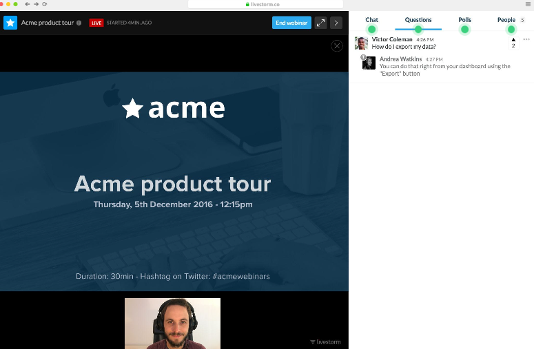 Скриншот (снимок экрана) Livestorm
