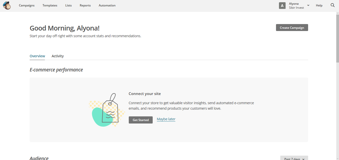 Скриншот (снимок экрана) MailChimp