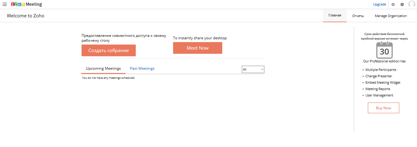 Скриншот (снимок экрана) Zoho Meeting