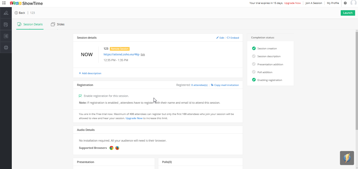 Скриншот (снимок экрана) Zoho ShowTime
