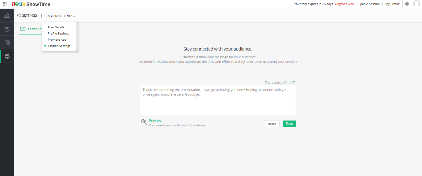 Скриншот (снимок экрана) Zoho ShowTime