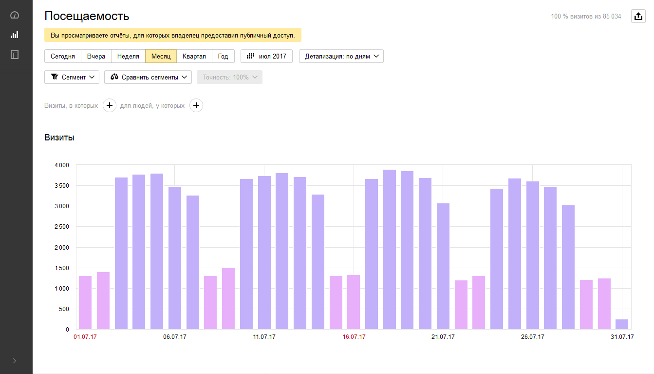 Скриншот (снимок экрана) Яндекс.Метрика