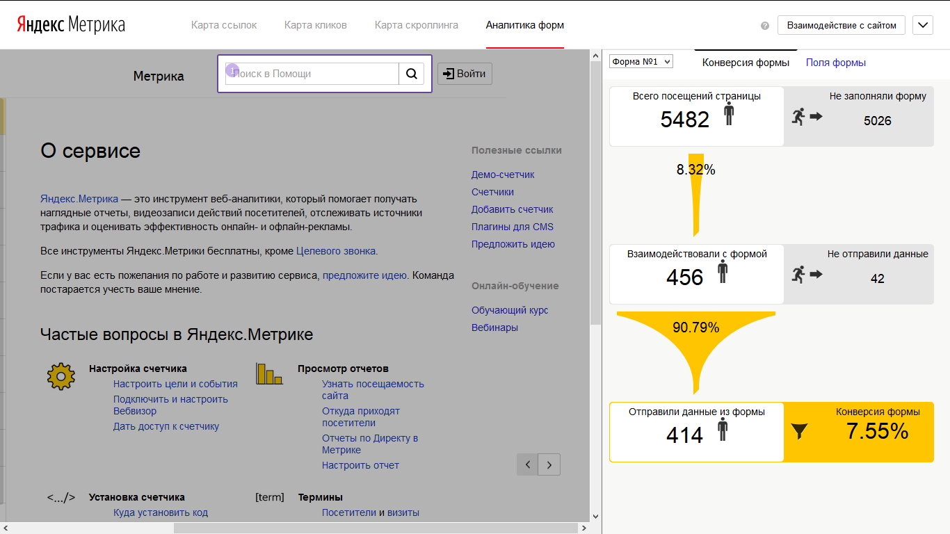 Скриншот (снимок экрана) Яндекс.Метрика