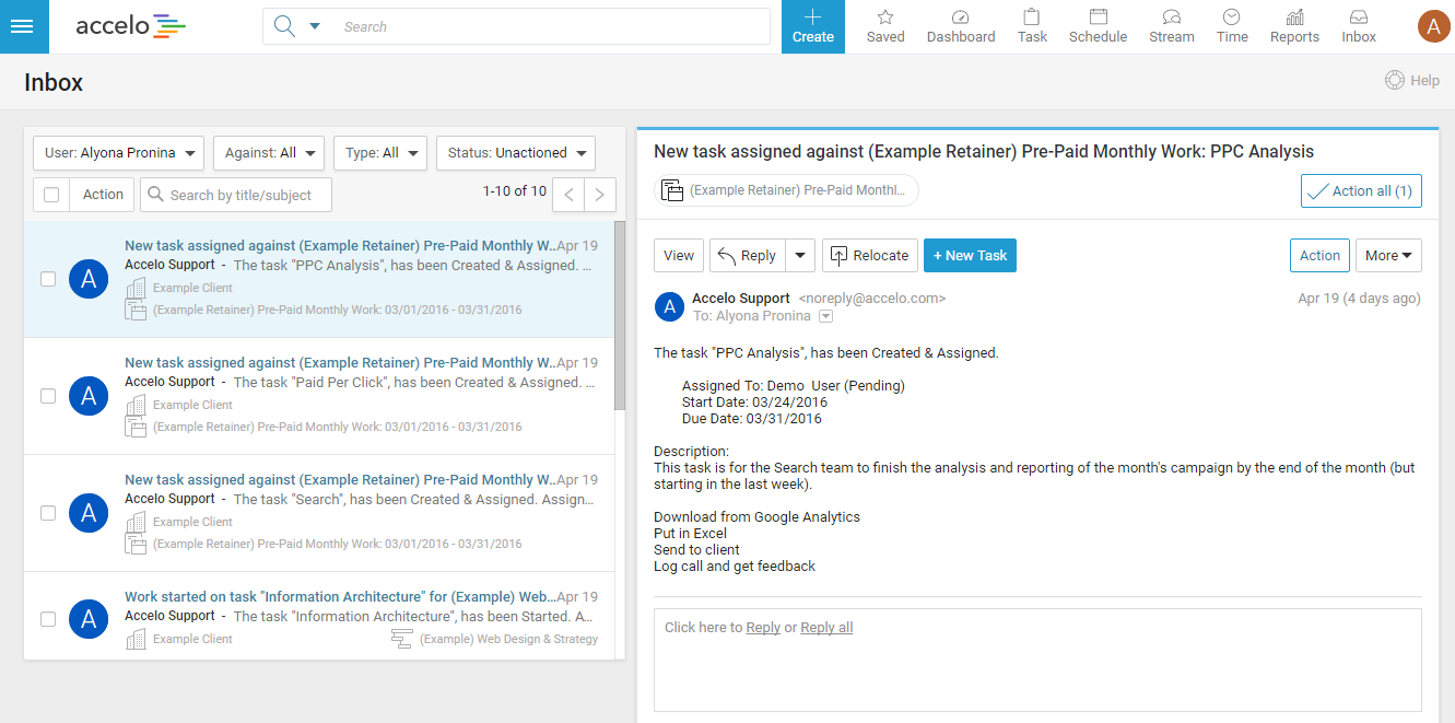 Скриншот (снимок экрана) Accelo