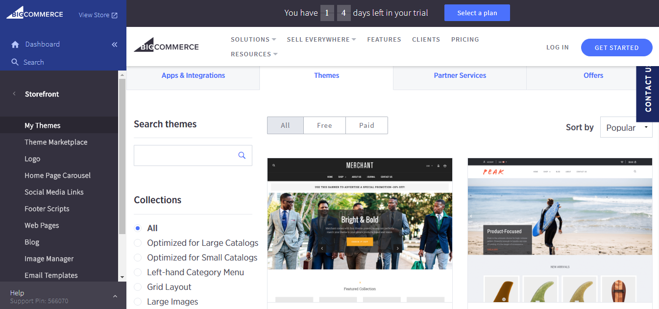 Скриншот (снимок экрана) BigCommerce