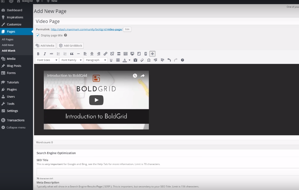 Скриншот (снимок экрана) BoldGrid