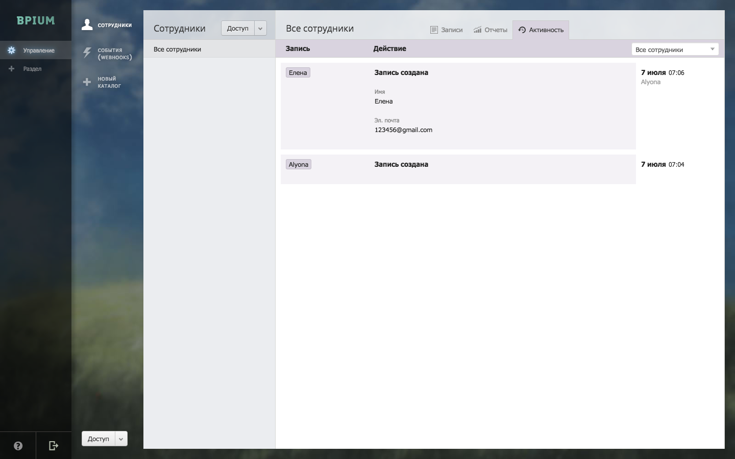 Скриншот (снимок экрана) Bpium