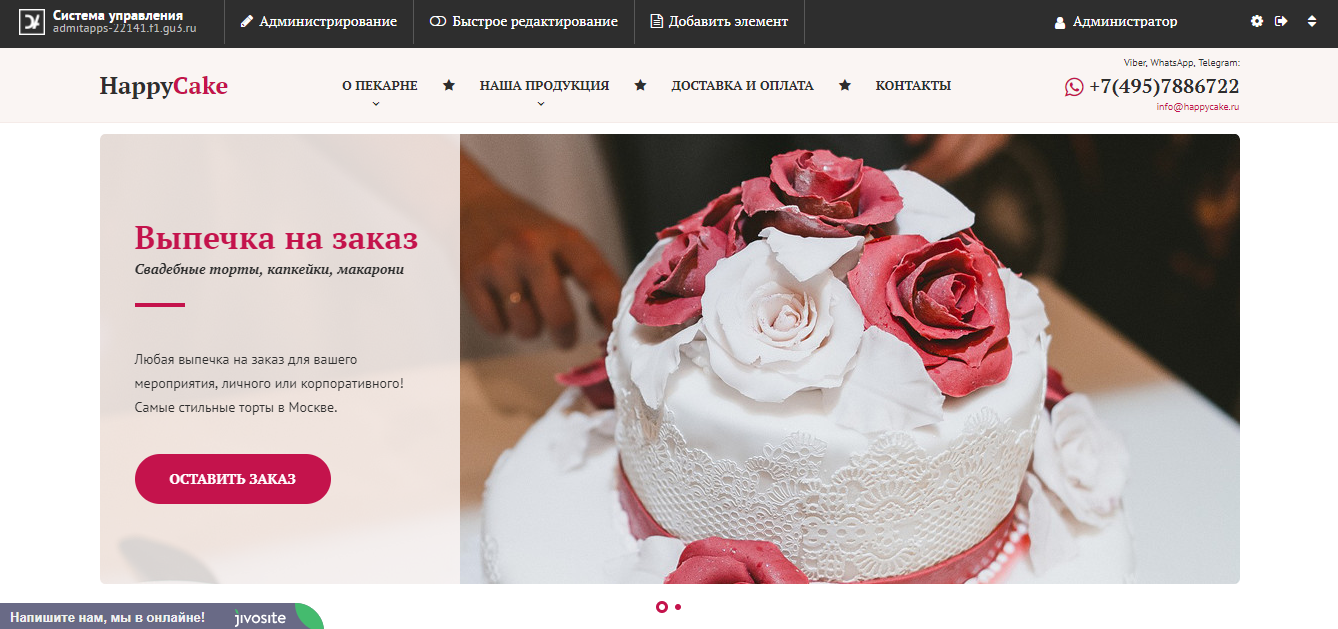 Скриншот (снимок экрана) Diafan.Cloud