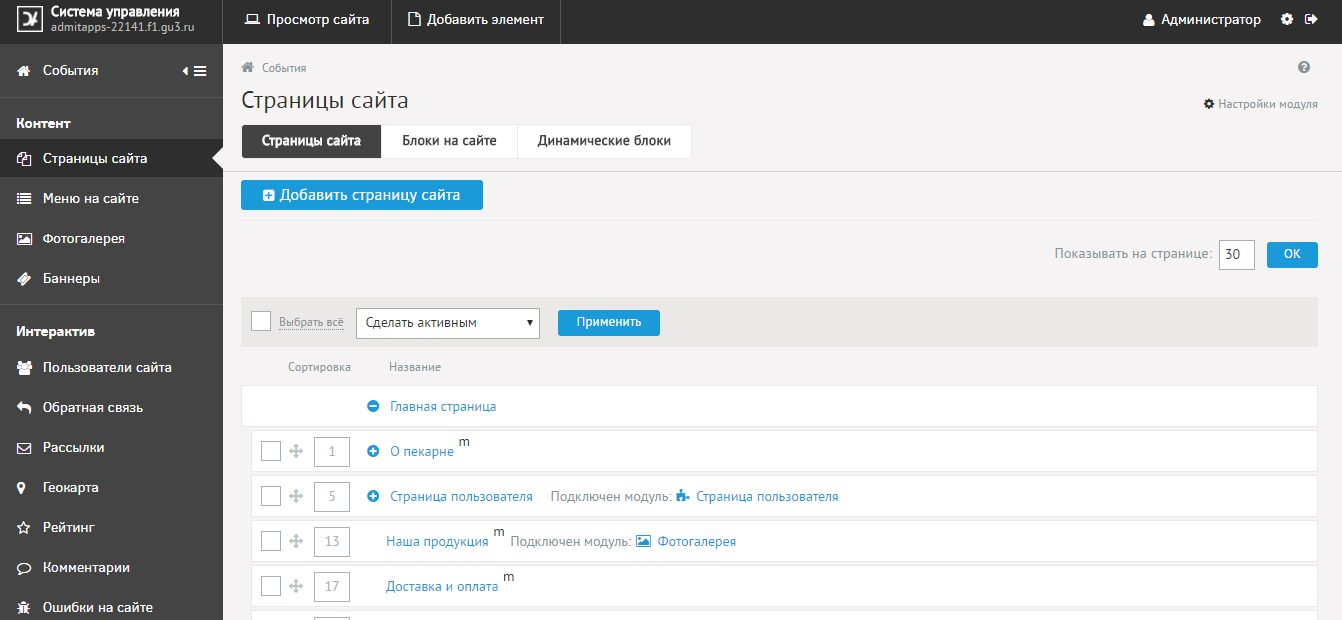 Скриншот (снимок экрана) Diafan.Cloud