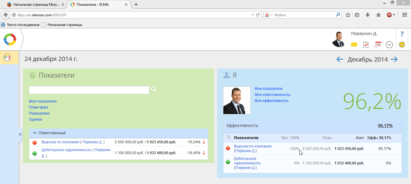 Скриншот (снимок экрана) ELMA KPI
