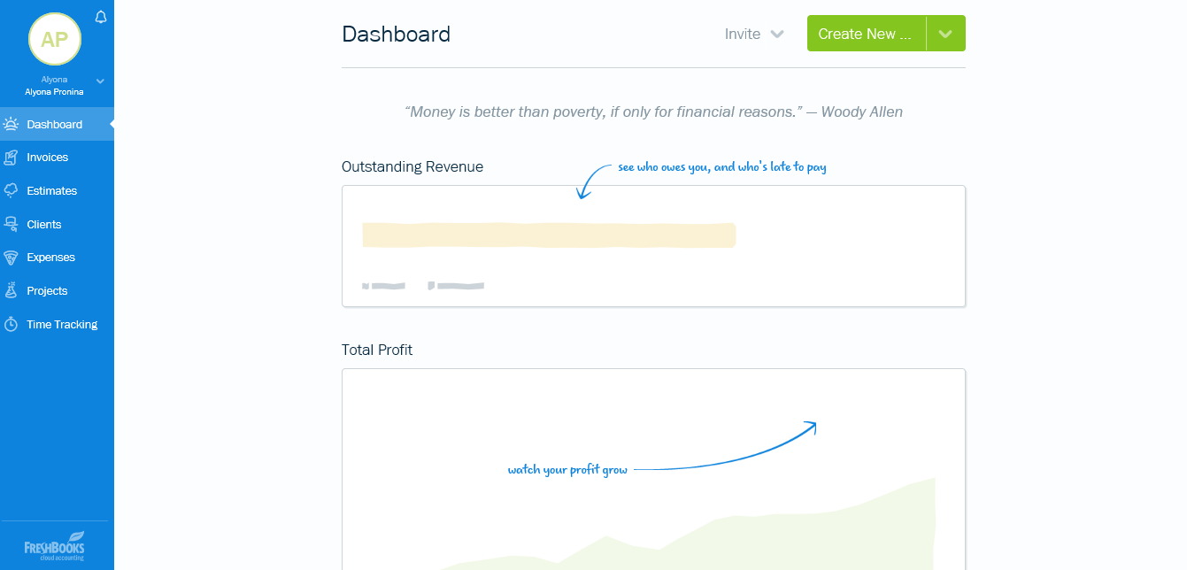 Скриншот (снимок экрана) Freshbooks