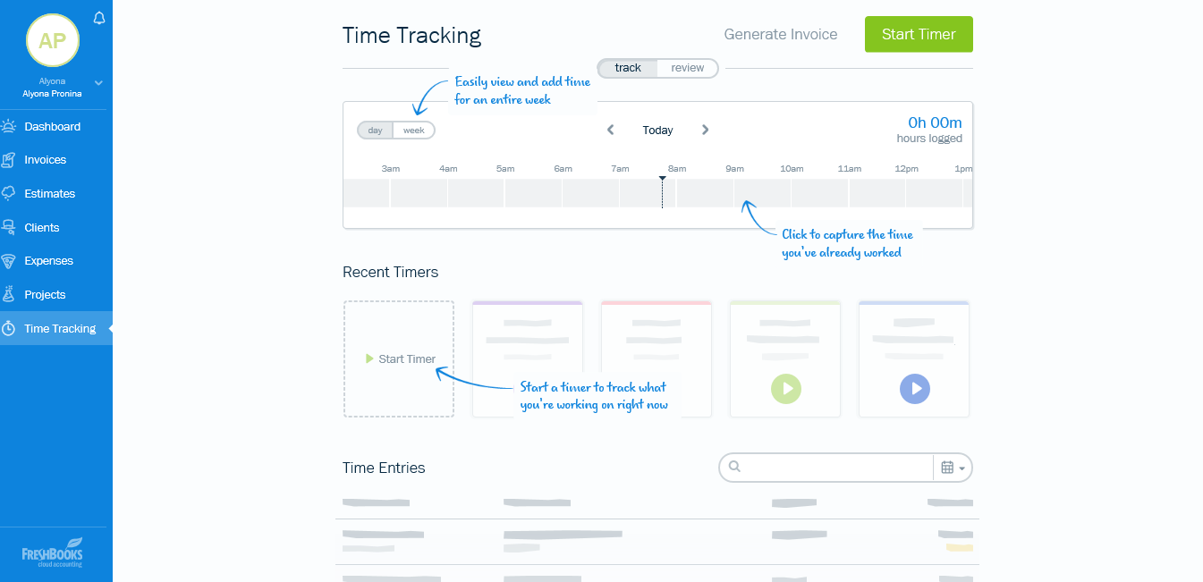 Скриншот (снимок экрана) Freshbooks