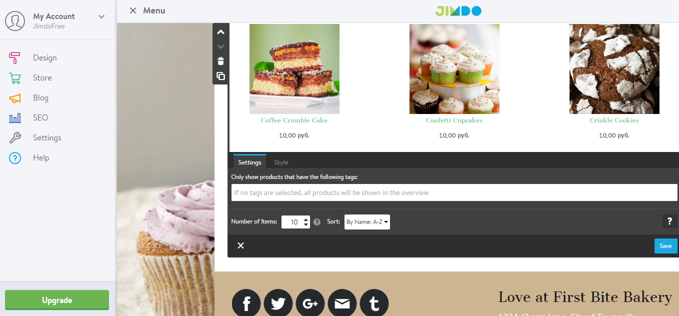 Скриншот (снимок экрана) Jimdo