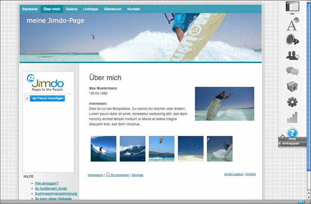 Скриншот (снимок экрана) Jimdo