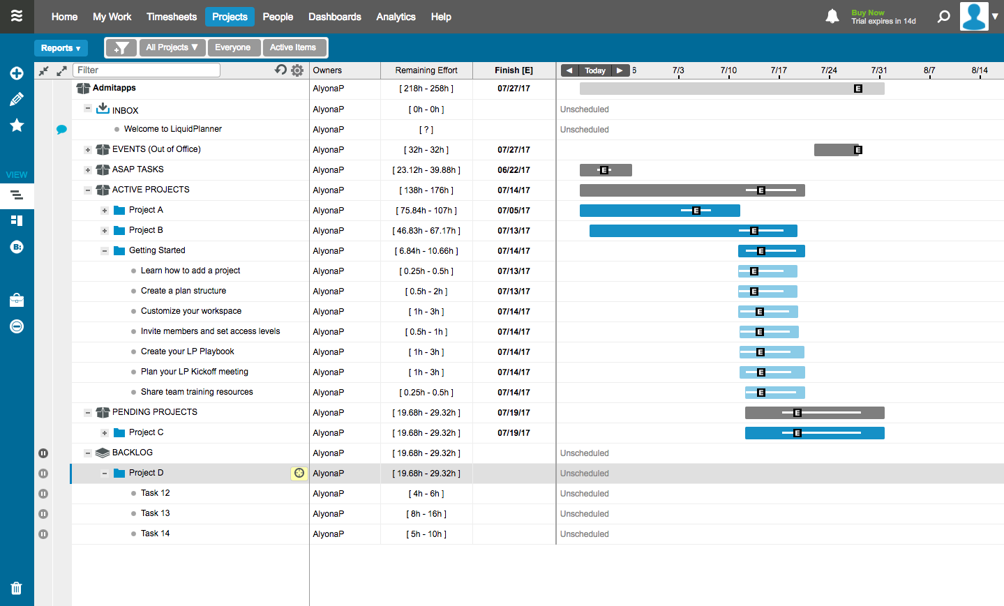 Скриншот (снимок экрана) LiquidPlanner