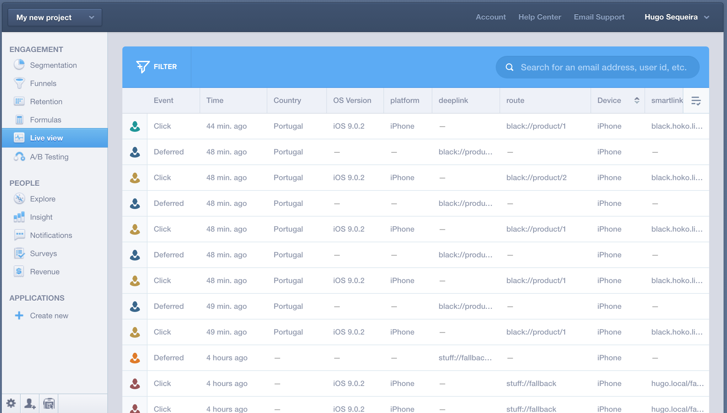 Скриншот (снимок экрана) Mixpanel