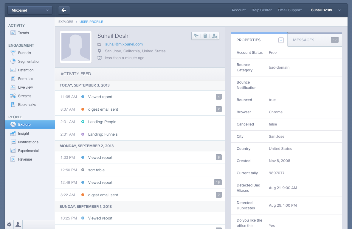 Скриншот (снимок экрана) Mixpanel