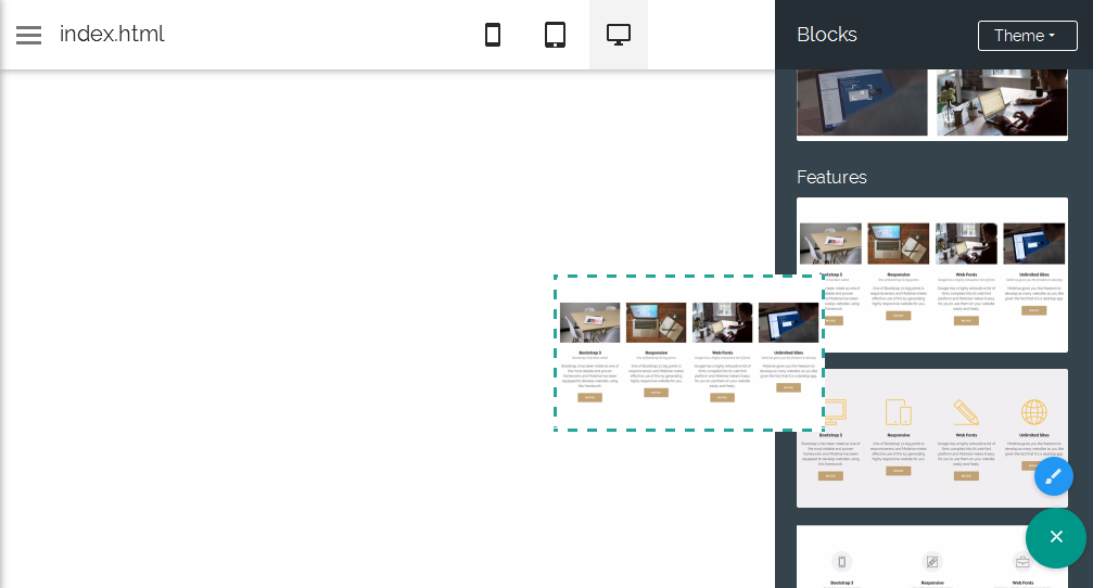 Скриншот (снимок экрана) Mobirise