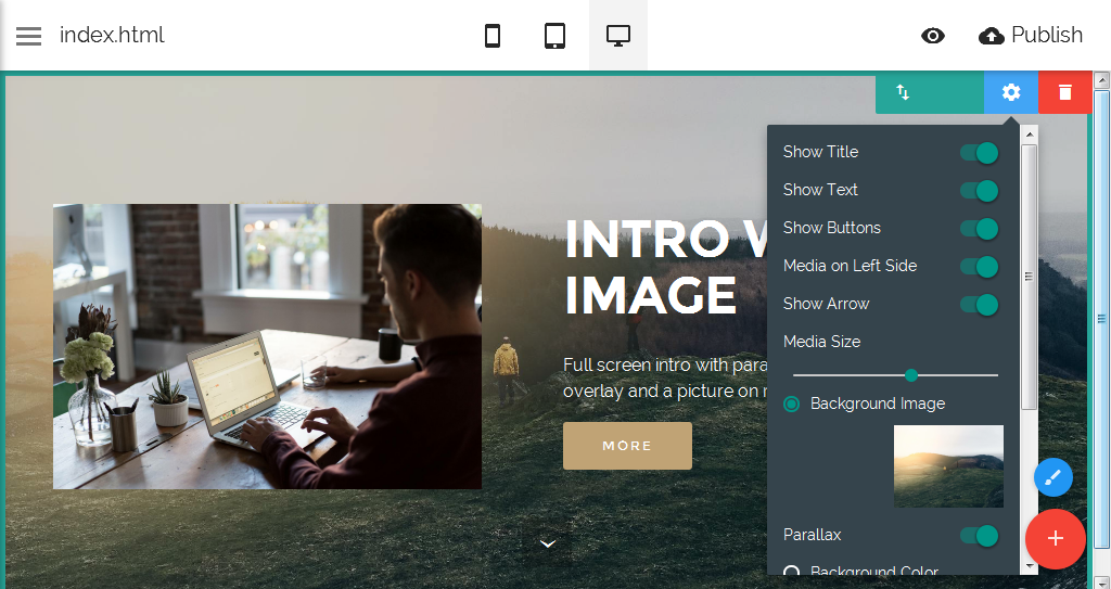 Скриншот (снимок экрана) Mobirise