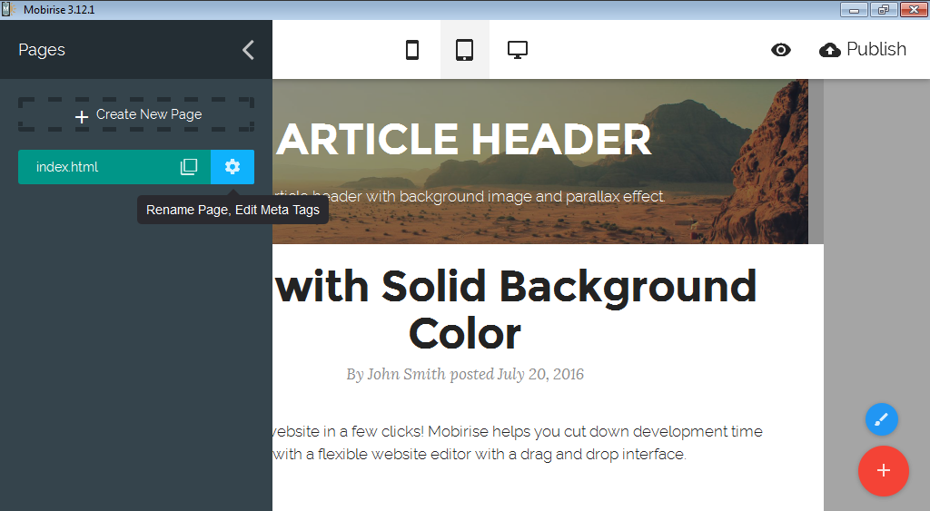 Скриншот (снимок экрана) Mobirise