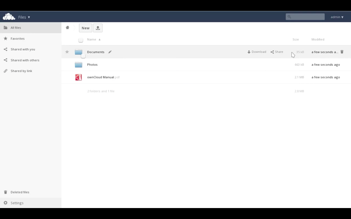 Скриншот (снимок экрана) OwnCloud