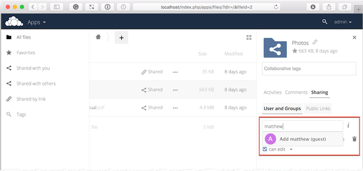 Скриншот (снимок экрана) OwnCloud