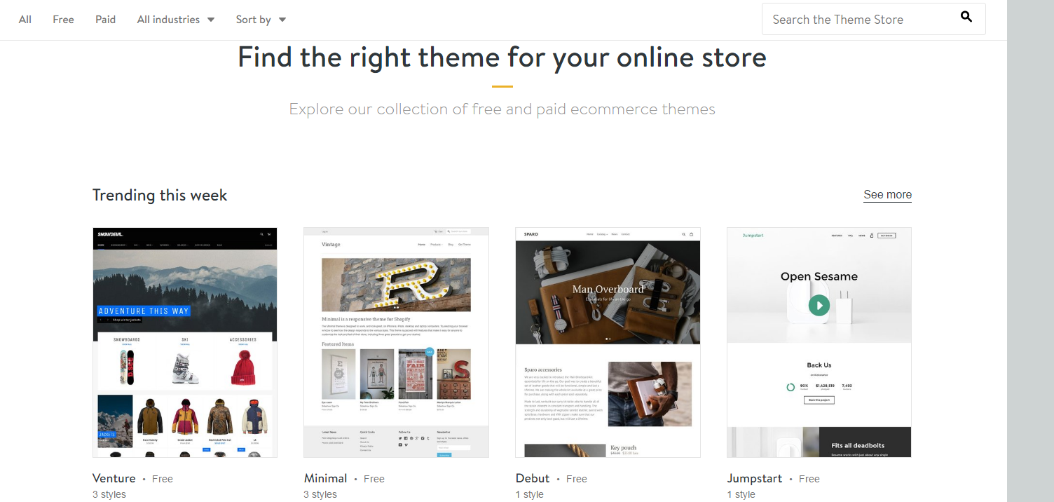 Скриншот (снимок экрана) Shopify