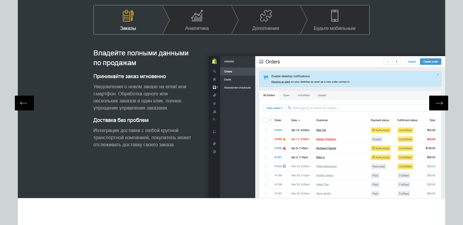 Скриншот (снимок экрана) Shopify