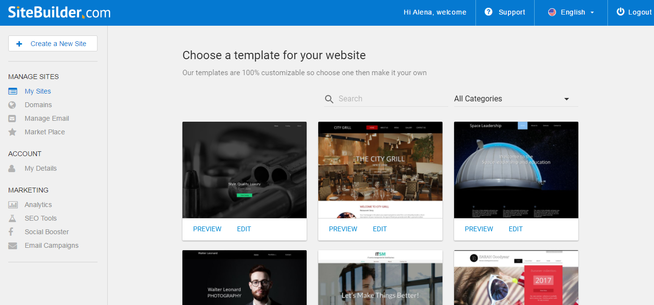 Скриншот (снимок экрана) SiteBuilder.com