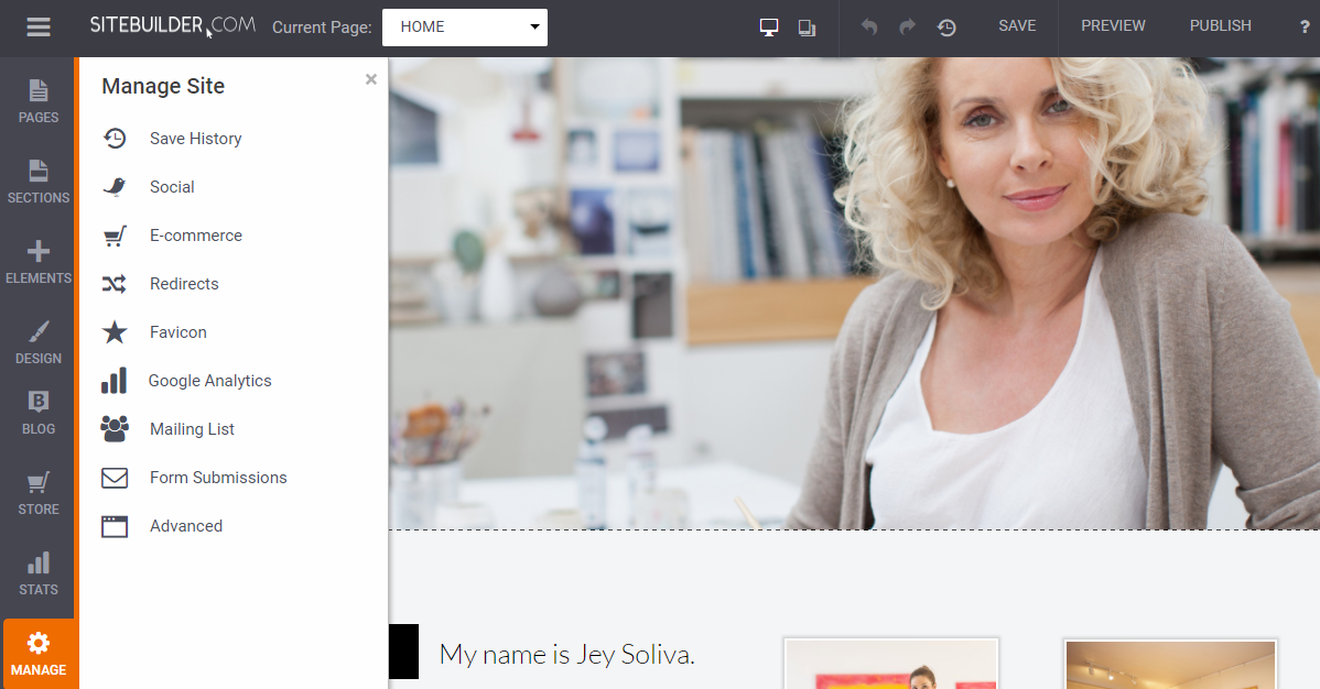 Скриншот (снимок экрана) SiteBuilder.com