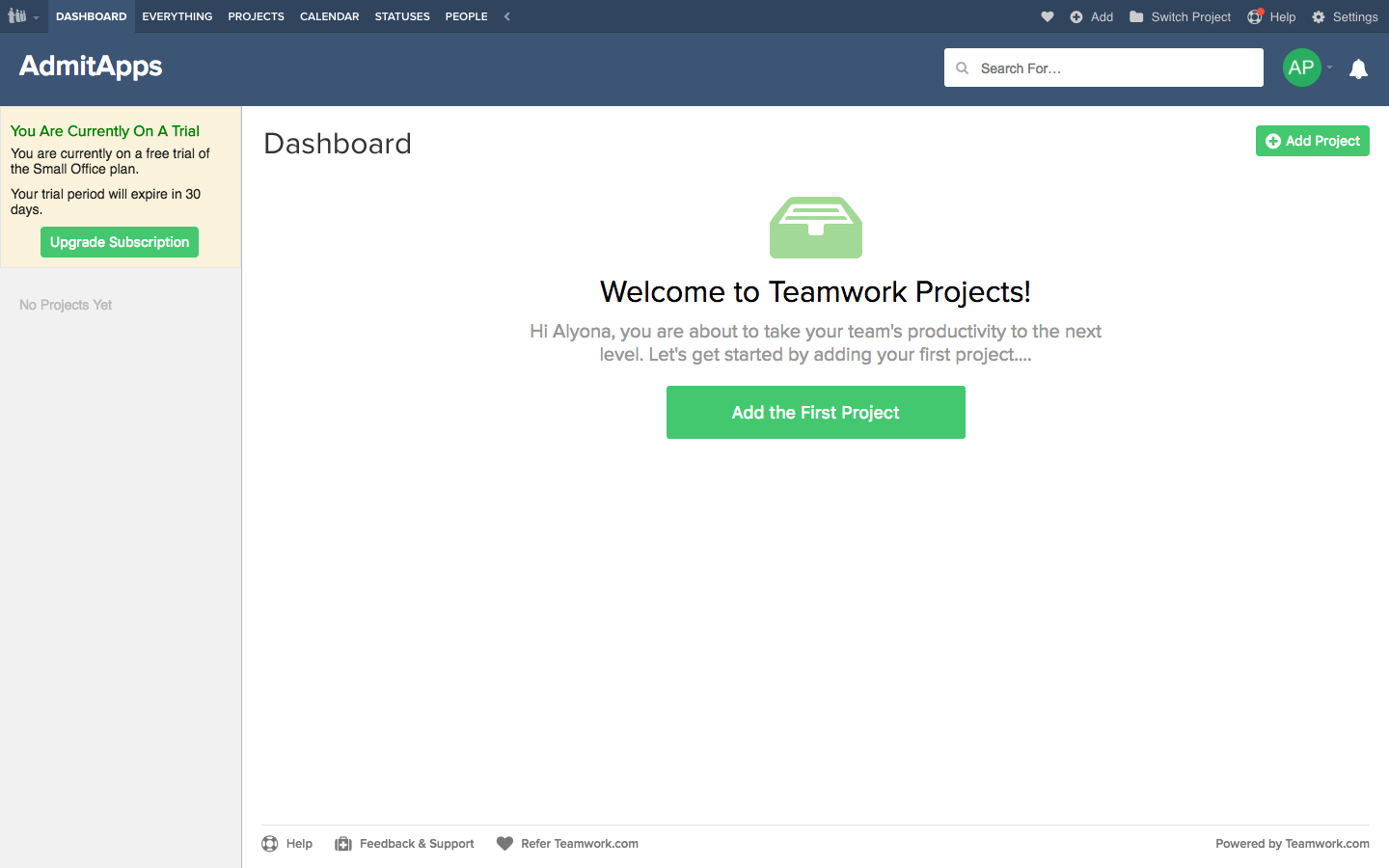 Скриншот (снимок экрана) Teamwork Projects