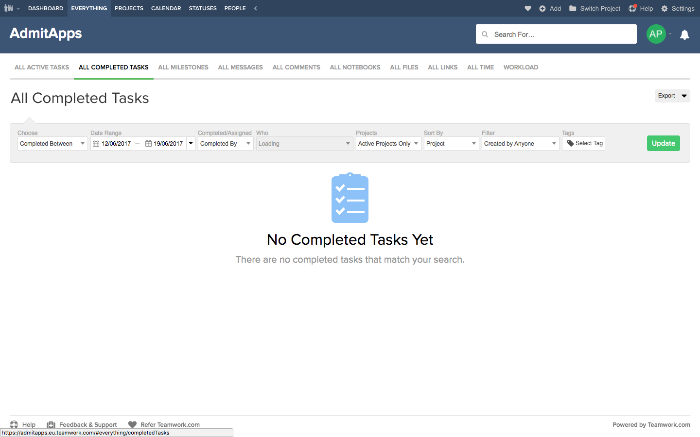 Скриншот (снимок экрана) Teamwork Projects