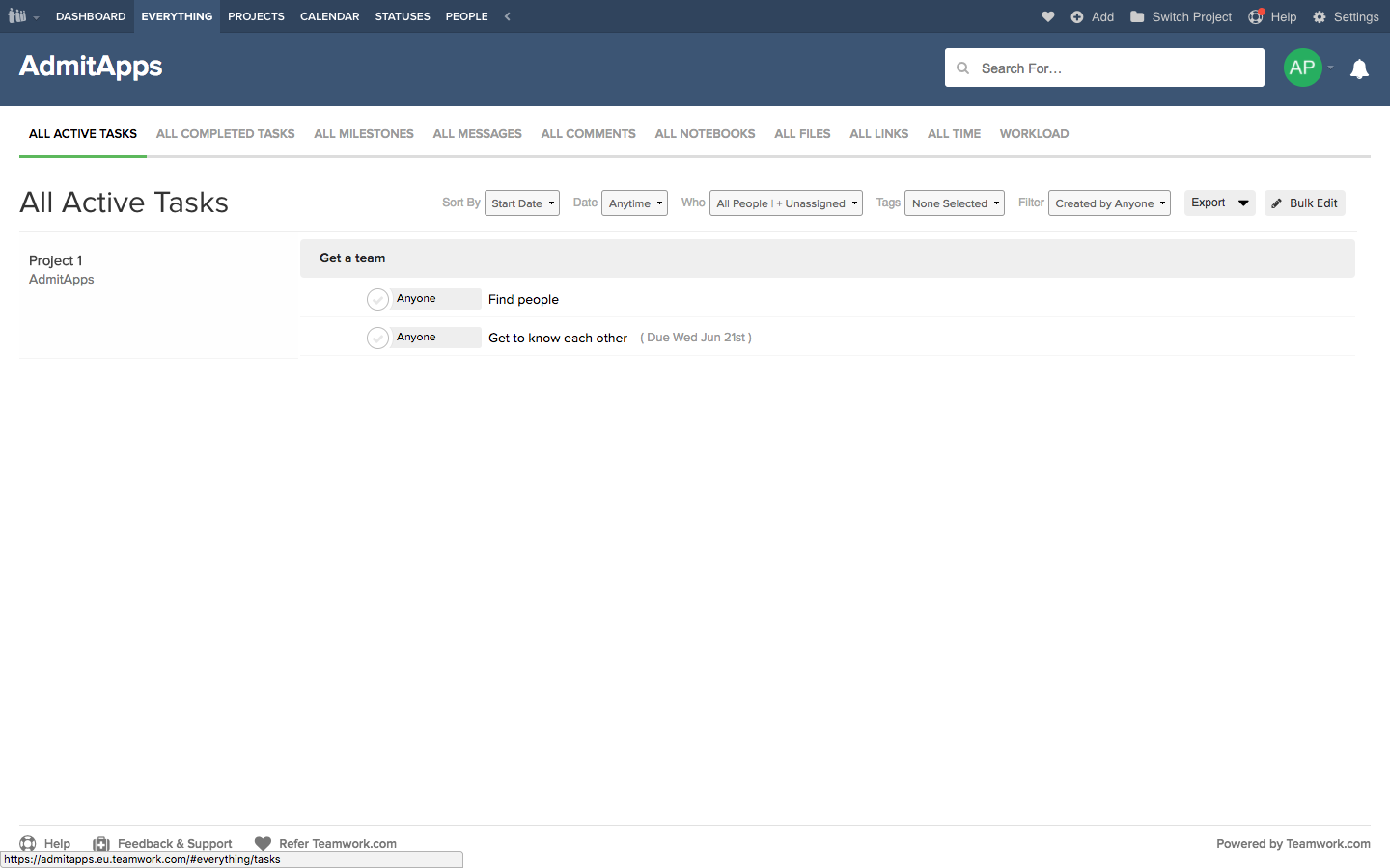 Скриншот (снимок экрана) Teamwork Projects
