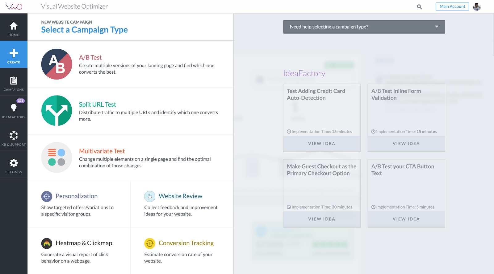 Скриншот (снимок экрана) Visual Website Optimizer