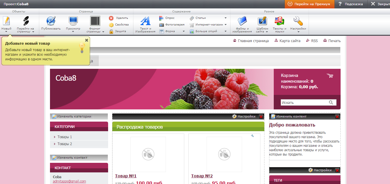 Скриншот (снимок экрана) webnode