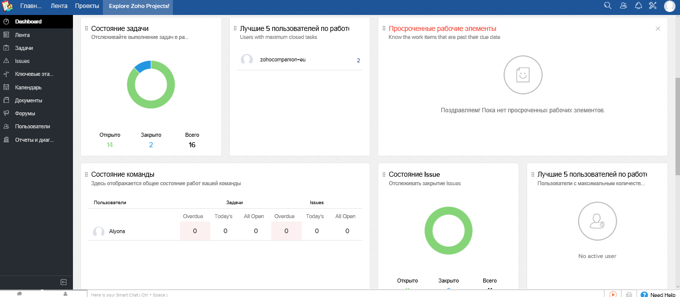 Скриншот (снимок экрана) Zoho Projects