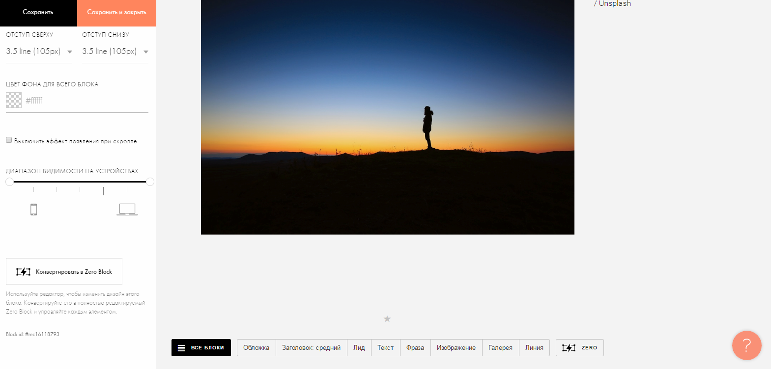 Скриншот (снимок экрана) Tilda Publishing