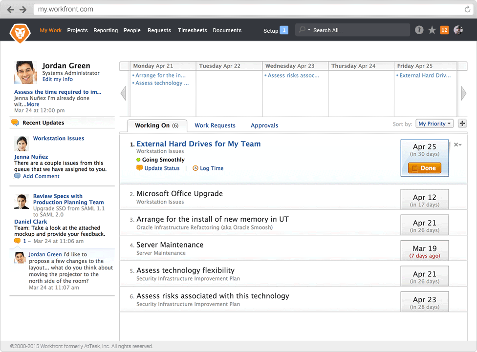 Скриншот (снимок экрана) Workfront