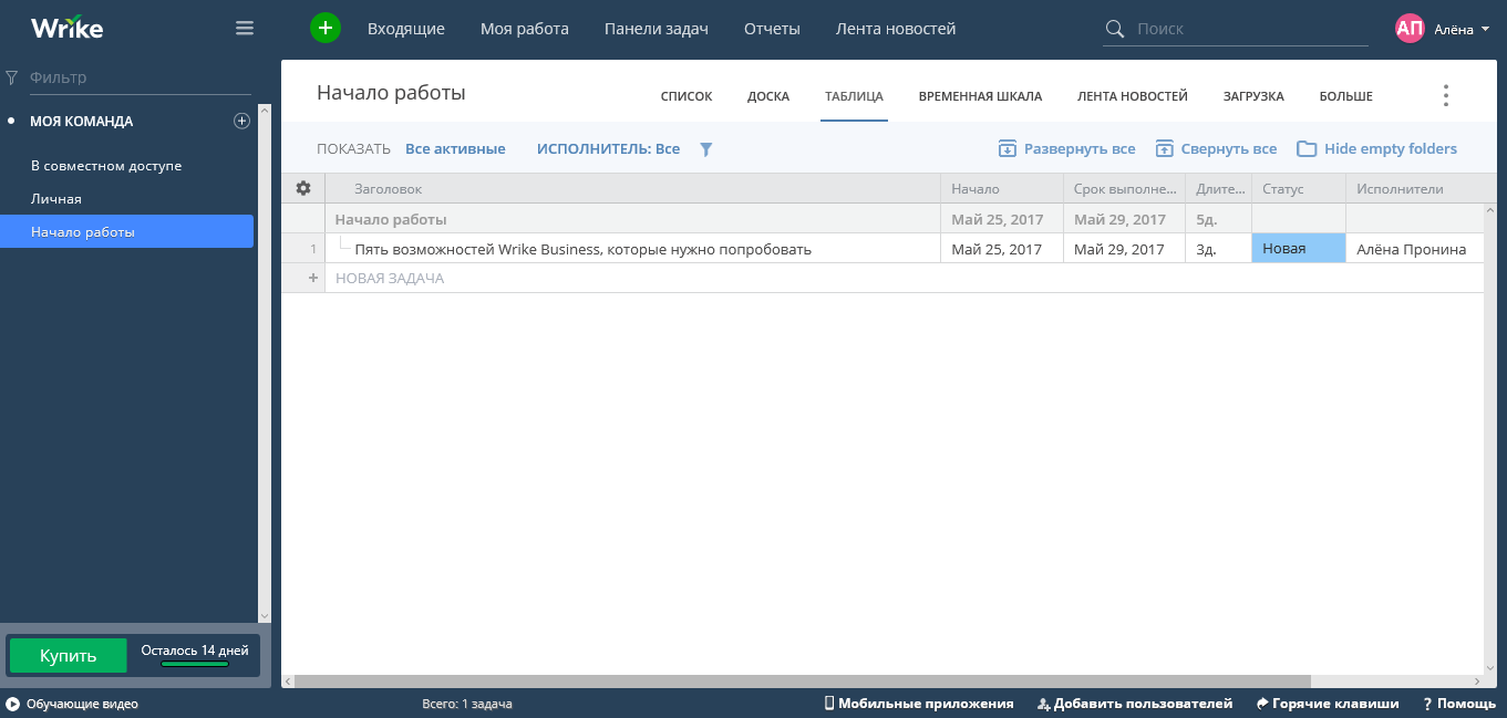 Скриншот (снимок экрана) Wrike