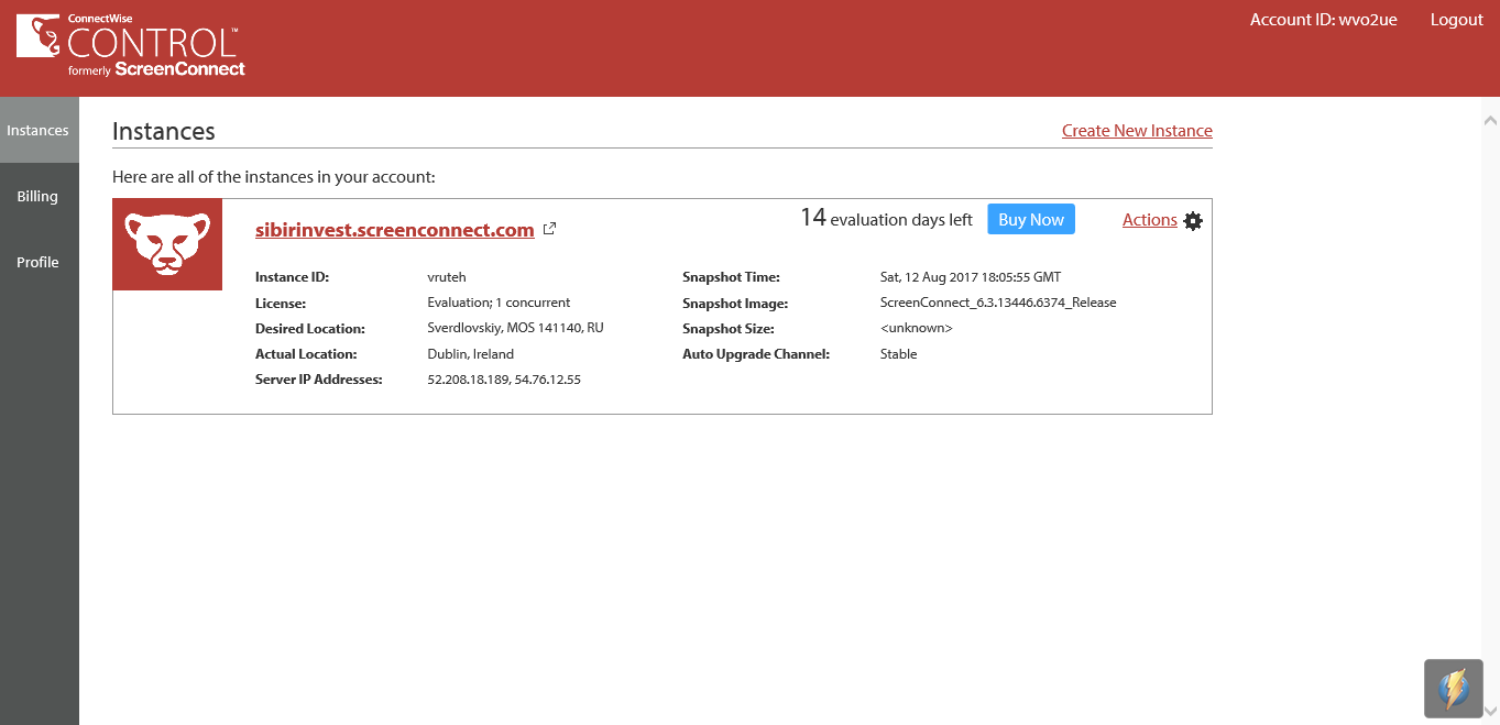 Скриншот (снимок экрана) ConnectWise Control