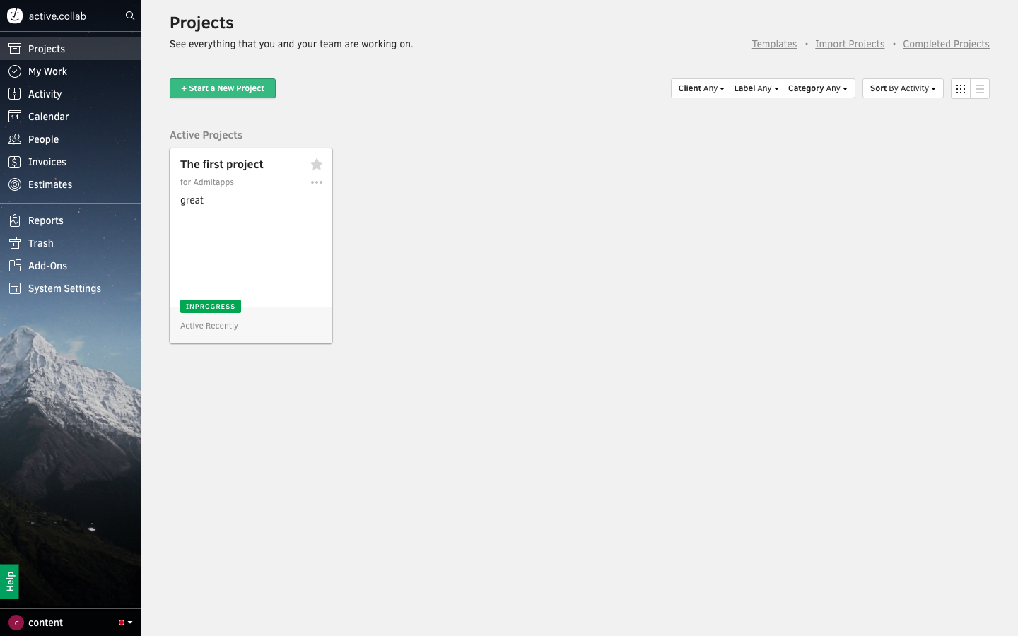 Скриншот (снимок экрана) Active Collab